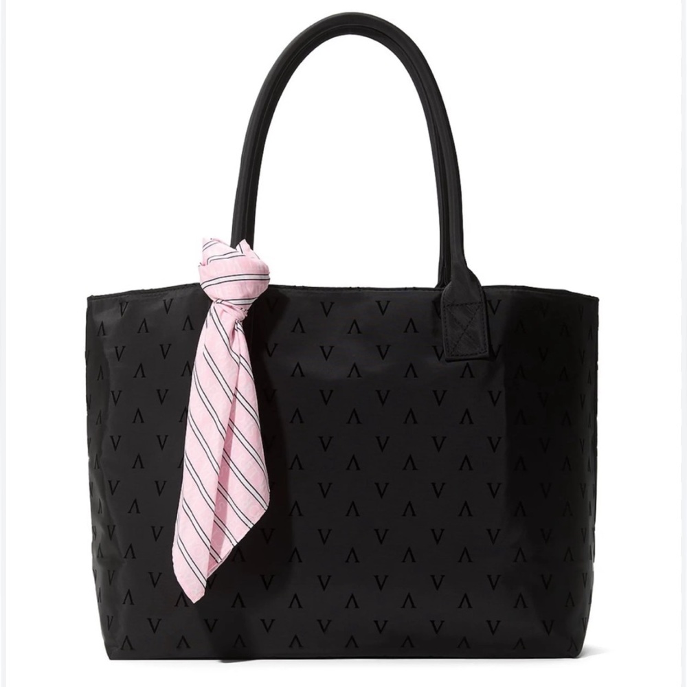 Victoria's Secret Black Tote with Pink Scarf Accent